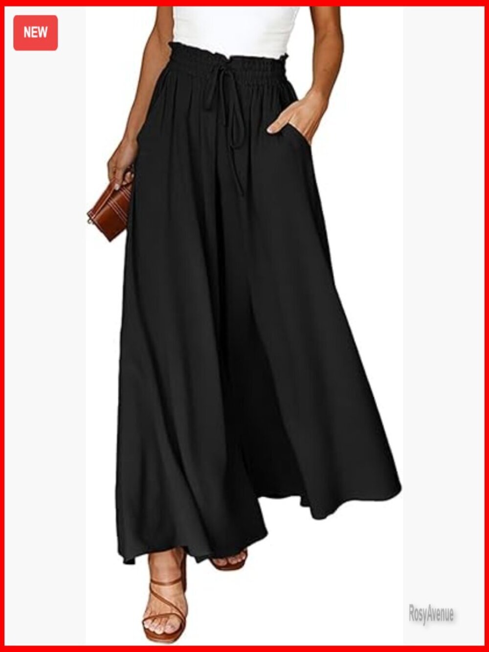 High Waisted Wide Leg Flowy Palazzo Pants with Pockets
